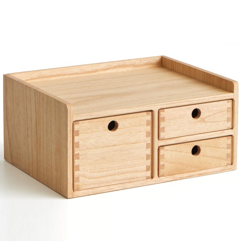 KIRIGEN Desk Organizer with 3 Drawers - Wood Drawer Storage Box with Trays for Tabletop - Workspace Office Toiletries Supplies Tool Caddy - Wooden Storage Cabinet Natural(DT1D3C-NA) - Image 1